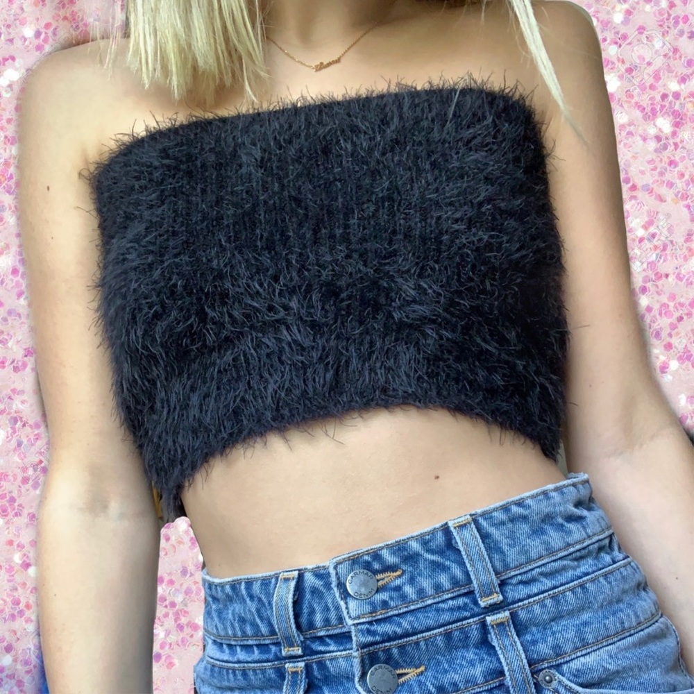Black Fuzzy Tube Top